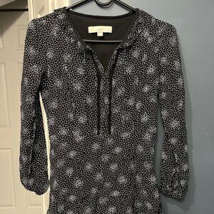 LOFT Petite 00P Black Long Sleeve Dress with White Petal Print